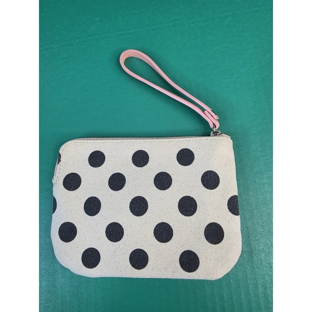 Old Navy Polka Dot Flamingo Wristlet Canvas Wallet Zips‎ With Loop Strap